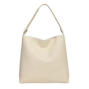 Minimalist cream woven shoulder bag for women, large capacity stylish tote for commuting