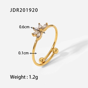 French style 18K gold-plated stainless steel double-layer ring with marquise zircon stones