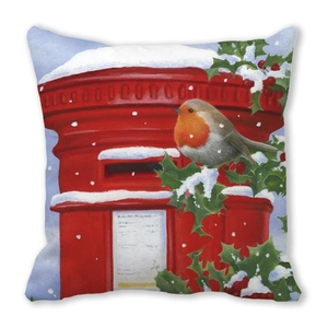 Detail of soft peach skin cushion cover featuring artistic Christmas tree patterns