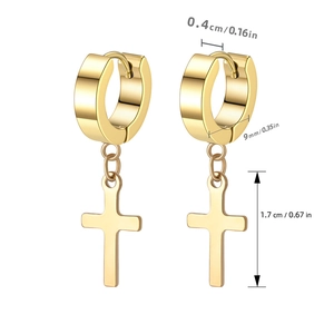 Detailed size chart for 18K gold plated cross hoop earrings with precise measurements
