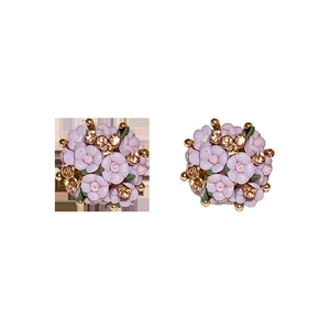 Exquisite purple ceramic flower cluster earrings with silver needle and rhinestones