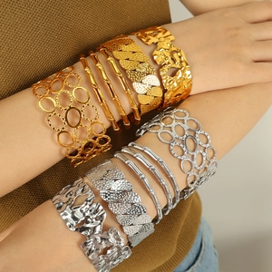 Elegant 18k gold and silver plated bamboo style stacking bangles for women