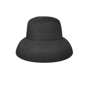 Chapeau de soleil classique en paille noire à bord large pour vacances à la plage