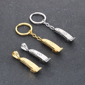 Hip-hop hair clipper pendants and keychains in polished gold and silver steel finish