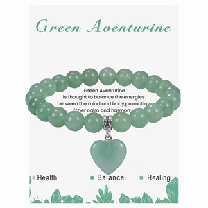 Bracelet En Perles De Pierre Naturelle Avec Pendentif En Cœur Perles Rondes Élastique Bijoux Faits Main Pour Femmes