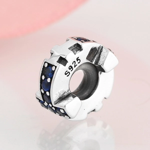 S925 sterling silver cross petal spacer bead with blue zircon for bracelets