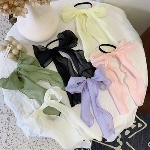 Large Bow Hair Tie Chiffon Tulle Scrunchie With Long Ribbon Streamer Fairy Style Elegant Hair Accessories For Women Girls