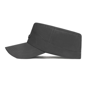 Quick-dry long brim flat top military cap in dark grey with US metal logo badge