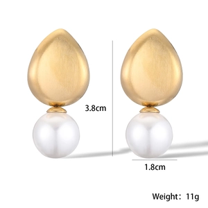 Detail shot of 18K gold teardrop earrings with large 1.8cm white hanging pearls