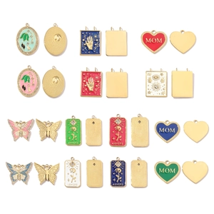 Polished stainless steel pendants with colorful enamel butterfly and flower patterns