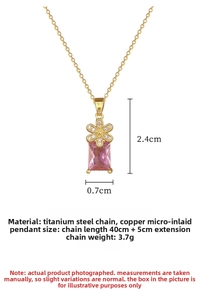 Detail of titanium steel necklace featuring a micro-set pink crystal flower pendant