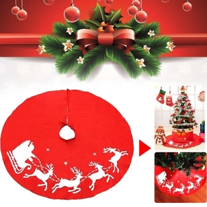 Christmas Tree Skirt Non Woven Fabric Reindeer Santa Claus Silhouette Round Red White Holiday Floor Mat Decoration