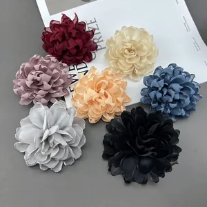 Handmade 10cm multilayered chiffon flower pins in seven colors for hair and clothing
