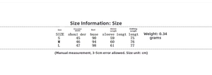 Detailed size chart for women's blazer and pants set including length and measurements