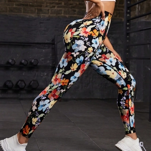 Women's Floral Printed High Waisted Yoga Pants Moisture Wicking Nylon Spandex Quick Dry Gym Leggings For Sports Fitness