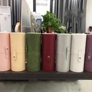 PU leather makeup brush holder organizer in 7 colors with secure button closure