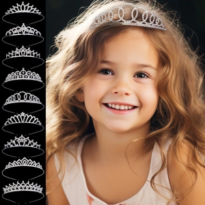 Elegant silver rhinestone princess crown headband set for girls with various geometric designs