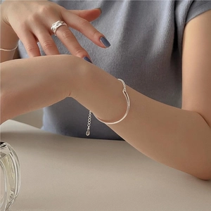 Minimalist S925 sterling silver geometric bead bracelet and ring set for women