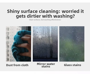 Detail view showing cleaning issues like lint, water streaks, and smudges on mirrors