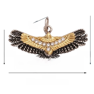 Detailed eagle pendant dimensions showing 27mm wingspan with zircon inlay details