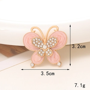 Pink butterfly rhinestone accessory charm with golden edge, size 3.2cm by 3.5cm