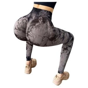 Legging de yoga sans couture taille haute à effet tie-dye et push-up en gris marbré et noir