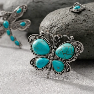 Bohemian retro butterfly and dragonfly pendants with turquoise stones for DIY jewelry