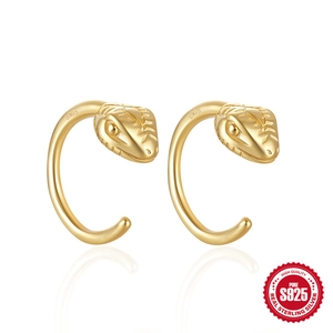 S925 Sterling Silver Snake C-shaped Hoop Earrings For Women Personalized Animal Design Gold Silver Electroplated Jewelry