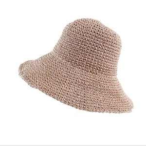 Cappello da sole in paglia intrecciata a mano da donna con tesa larga color kaki