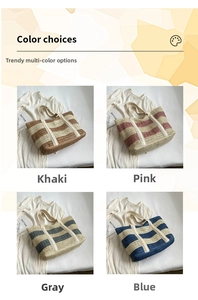 Four color choices of large capacity handmade straw woven tote bags for beach vacation