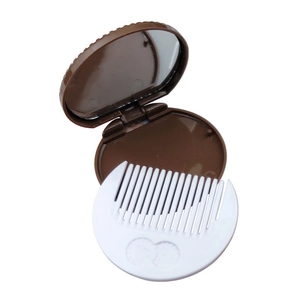 Portable chocolate-shaped folding mirror and comb set in dark brown creative design