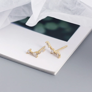 French luxury S925 sterling silver gold stud earrings with marquise zircon stones