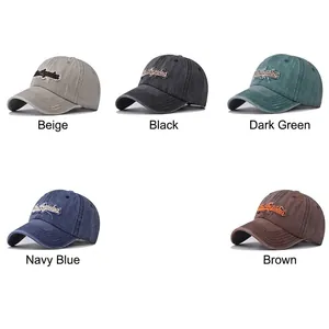 Washed cotton Los Angeles embroidered baseball caps in five vintage colors with distressed brims