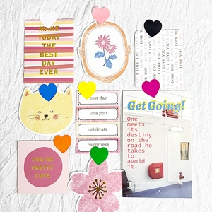 Colorful heart-shaped magnets in 8 vibrant colors displayed on decorative English cards