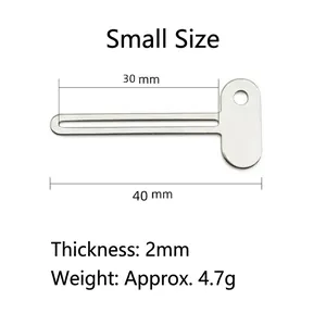 Silver metal toothpaste squeezer tool with T-shape design and dimensions for skincare