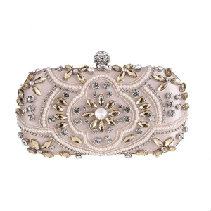 Elegant champagne beaded evening clutch bag with sequins pearls and crystals decor