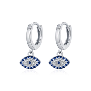 S925 Sterling silver evil eye hoop earrings with blue and clear cubic zirconia stones