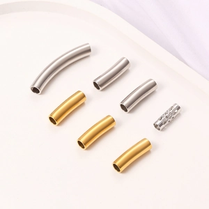 Golden and silver stainless steel curved tube charms for DIY jewelry making and crafts