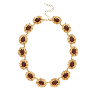 Vintage palace style necklace with oval red gemstones and white imitation pearls