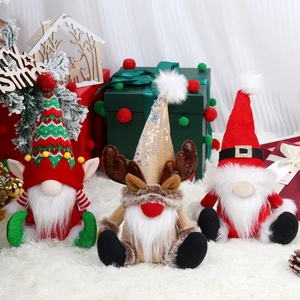 Christmas Gnome Plush Faceless Swedish Tomte Santa Elf Reindeer Tabletop Ornament Festive Sequin Knit Fabric Faux Fur Decor