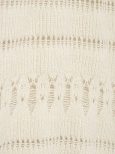 Close-up of cream knit sweater showing hollow crochet patterns and mohair wool texture