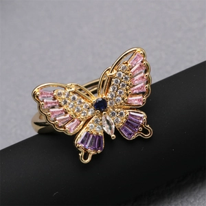 Elegant gold butterfly ring with multi-color zircons and adjustable open band design