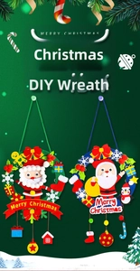 DIY Christmas felt wreath kit featuring Santa Claus and gingerbread man ornaments