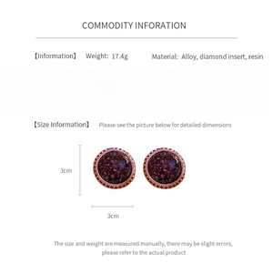 Size information for 3cm round resin earrings with alloy and diamond inserts