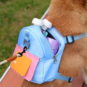 Sky blue pet backpack harness for small dogs with snacks pocket and leash attachment