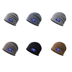 Unisex ribbed knit beanie hats in six colors with AE woven label and vertical pattern