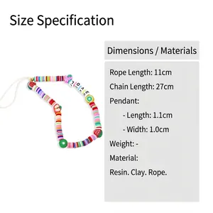 Handmade beaded phone strap with LOVE letters and colorful clay fruit charms