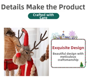 Detail of Christmas reindeer plush doll with festive red sweater and soft brown antlers