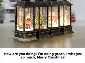 Close-up of vintage bronze Christmas lanterns with LED lighting and snow globe scenes