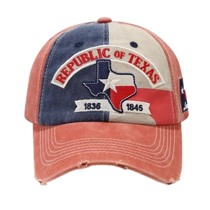 Vintage Texas Republic baseball cap with distressed washed fabric and red white blue embroidery